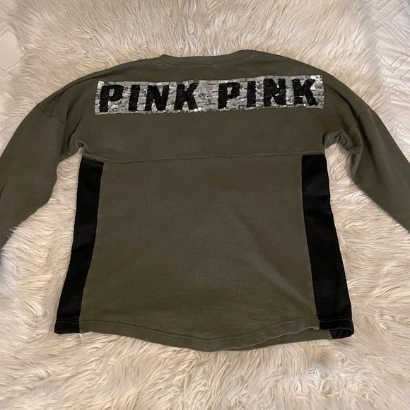 PINK | Sequin | Crewneck Sweatshirt | Green & Black - Picture 9 of 11